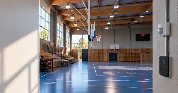 Gymnase : l’éclairage sportif peut être distingué des autres zones (photo d’illustration)