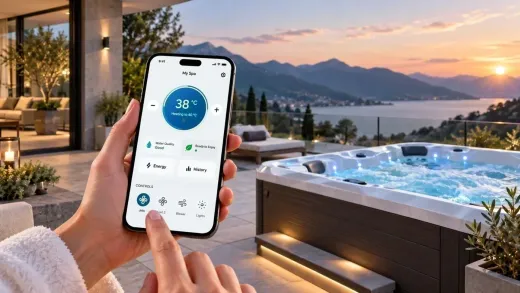Spa connecté piloté depuis un smartphone, 38 °C et consigne 40 °C