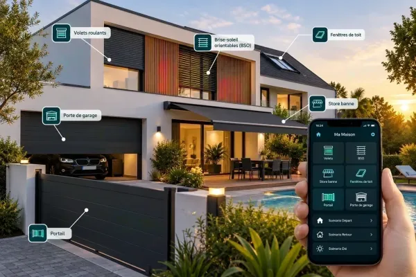 Volets roulants, BSO, store banne, fenêtres de toit, portail et porte de garage pilotés depuis un smartphone