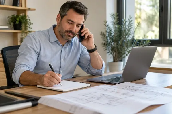 Premier échange téléphonique sur un projet domotique, plans et carnet de notes